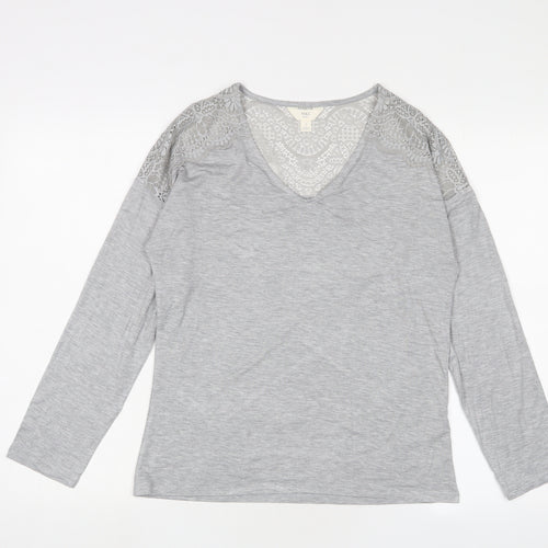 Marks and Spencer Womens Grey Solid Viscose Top Pyjama Top Size S - Lace