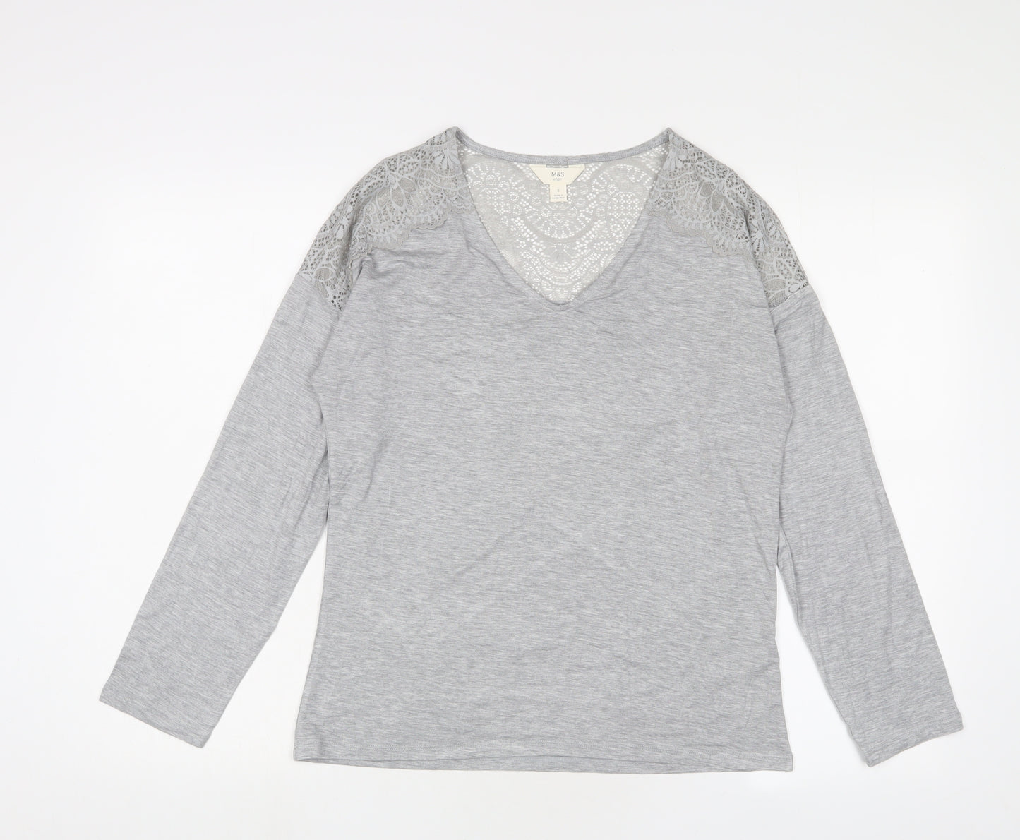 Marks and Spencer Womens Grey Solid Viscose Top Pyjama Top Size S - Lace