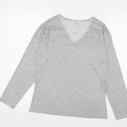 Marks and Spencer Womens Grey Solid Viscose Top Pyjama Top Size S - Lace