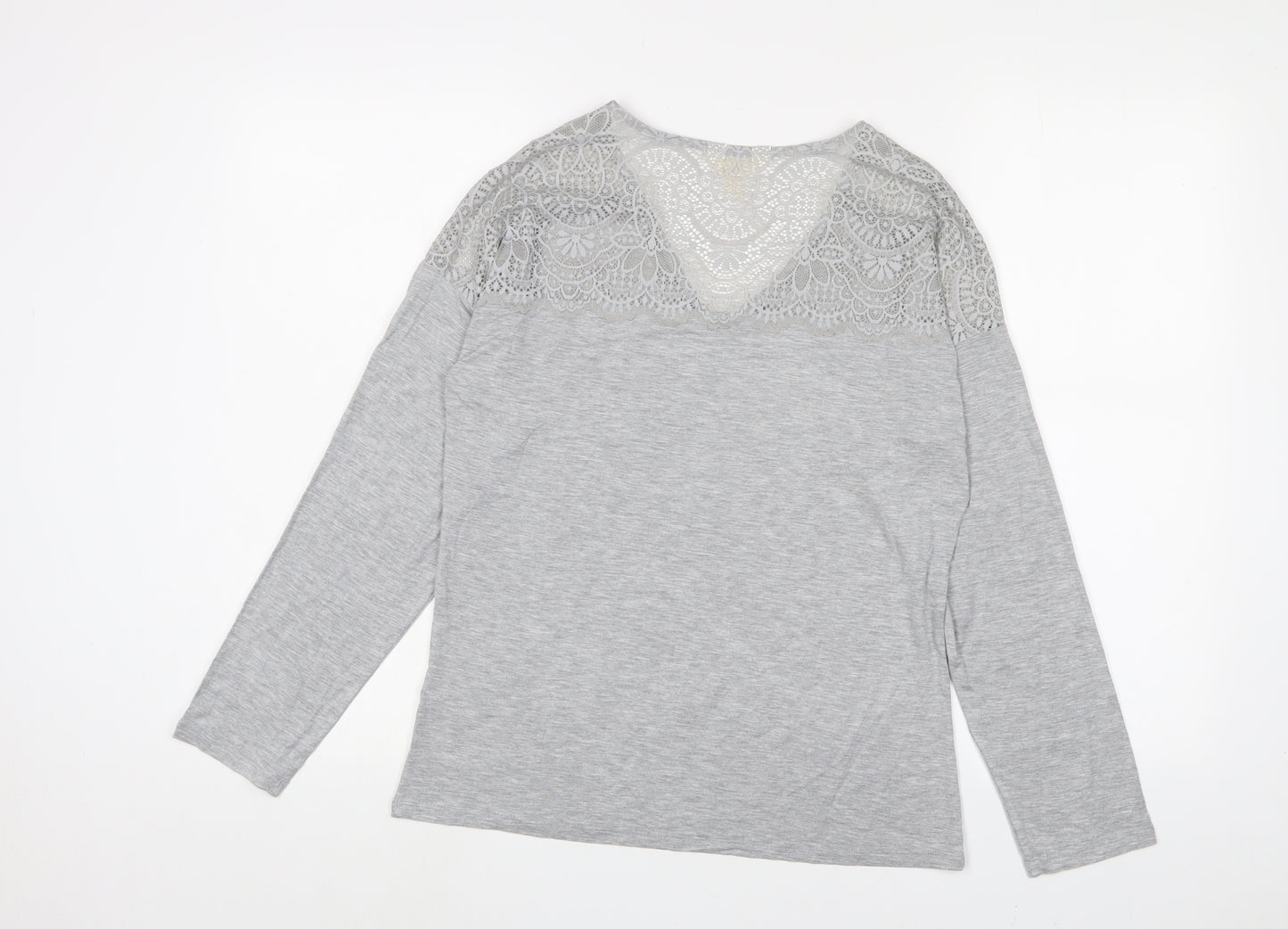 Marks and Spencer Womens Grey Solid Viscose Top Pyjama Top Size S - Lace