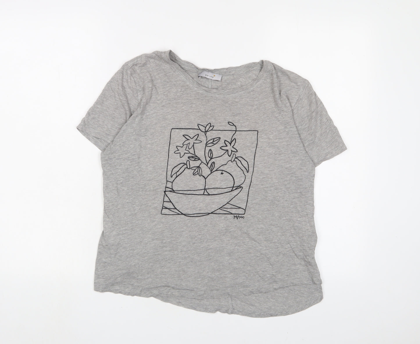 Marks and Spencer Womens Grey Cotton Basic T-Shirt Size 14 Crew Neck - Embroidered