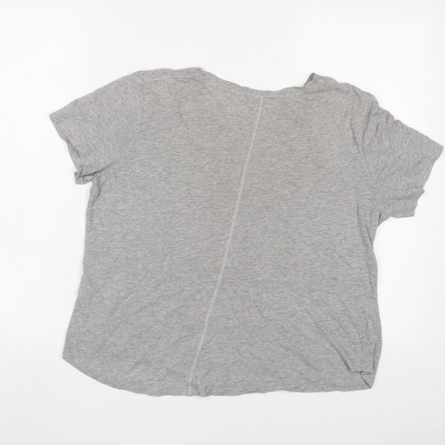 Marks and Spencer Womens Grey Cotton Basic T-Shirt Size 14 Crew Neck - Embroidered
