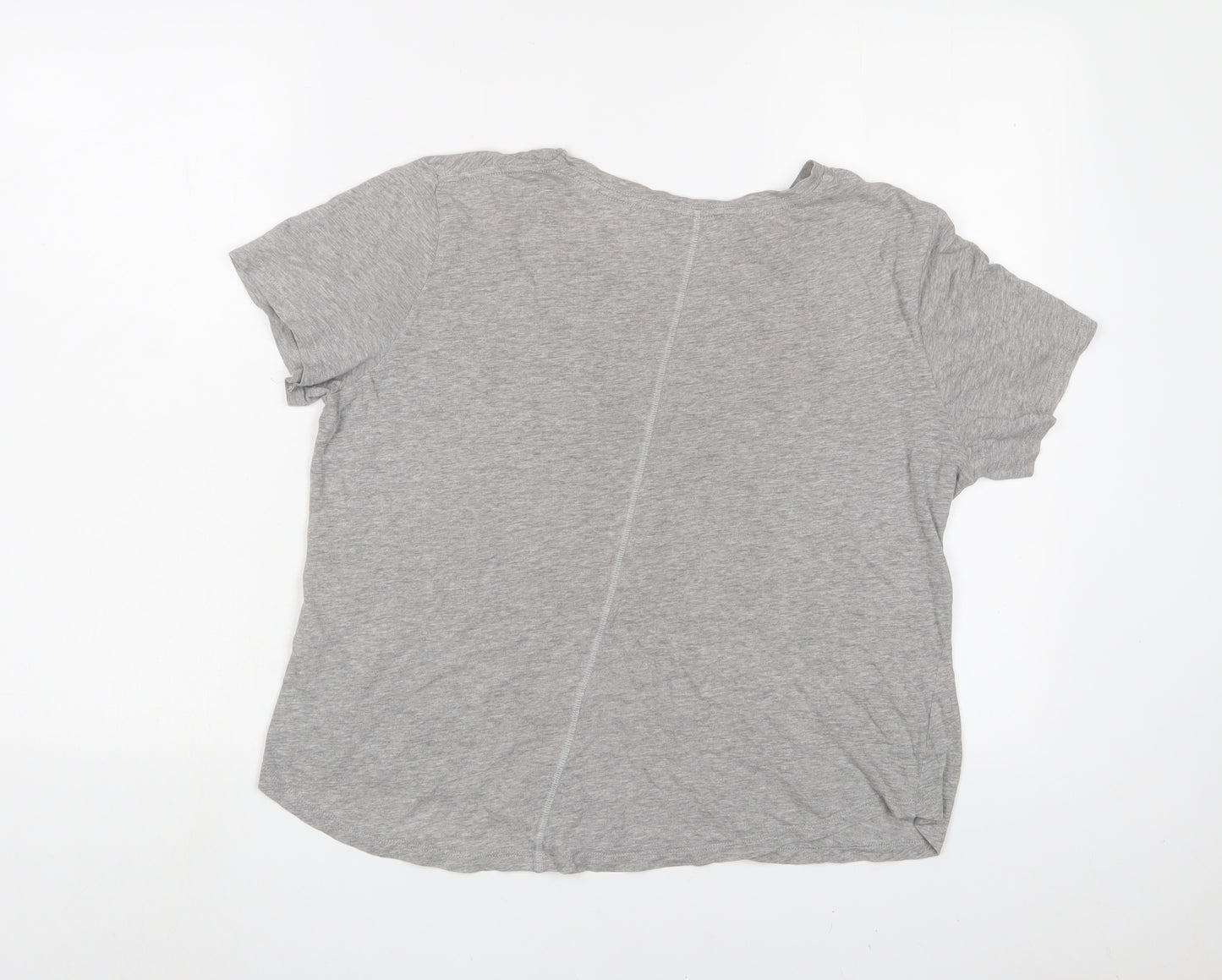 Marks and Spencer Womens Grey Cotton Basic T-Shirt Size 14 Crew Neck - Embroidered