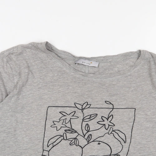 Marks and Spencer Womens Grey Cotton Basic T-Shirt Size 14 Crew Neck - Embroidered