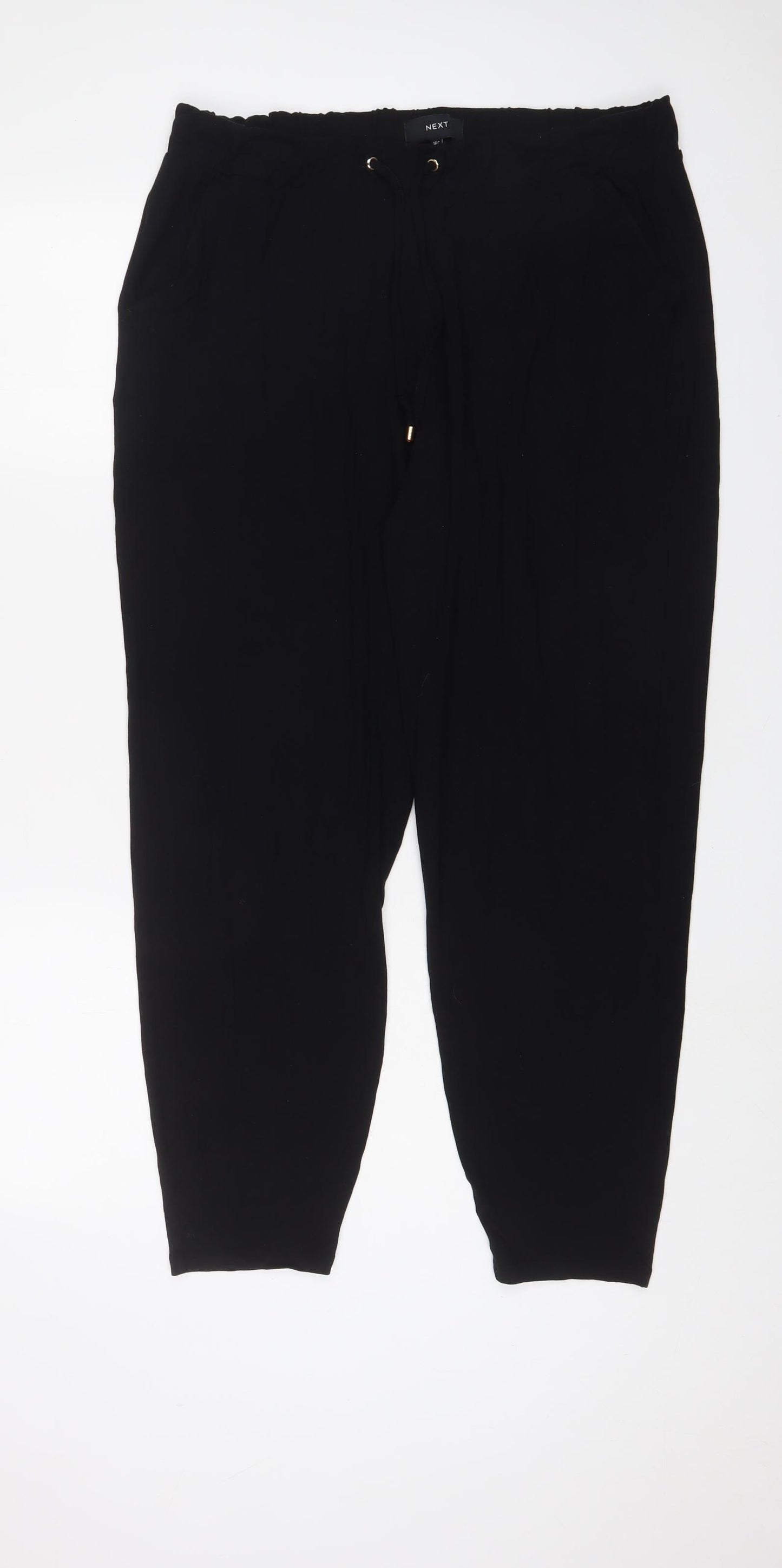 NEXT Womens Black Viscose Trousers Size 16 L29 in Regular Drawstring