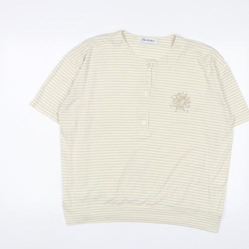 Berkertex Womens Ivory Striped Polyester Basic T-Shirt Size 18 Henley - Flower, Embroidered