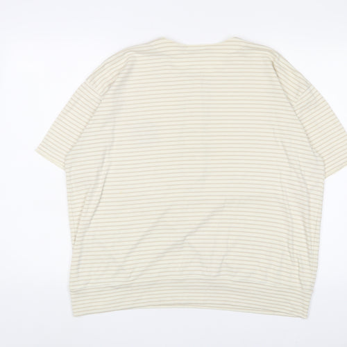 Berkertex Womens Ivory Striped Polyester Basic T-Shirt Size 18 Henley - Flower, Embroidered