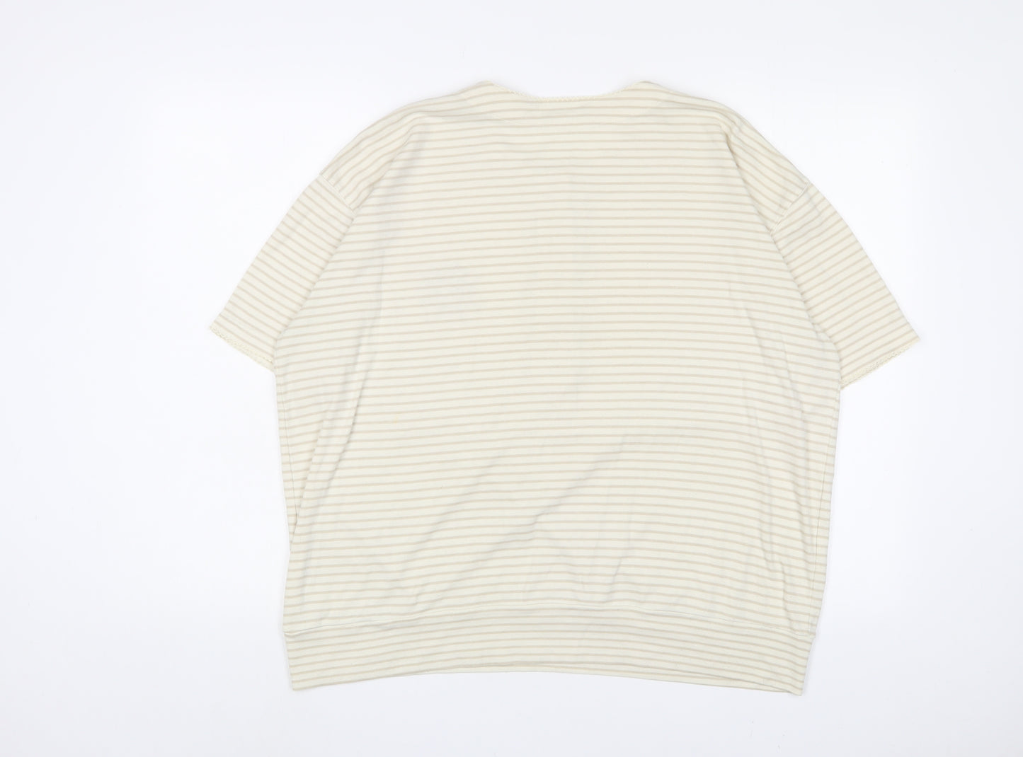 Berkertex Womens Ivory Striped Polyester Basic T-Shirt Size 18 Henley - Flower, Embroidered