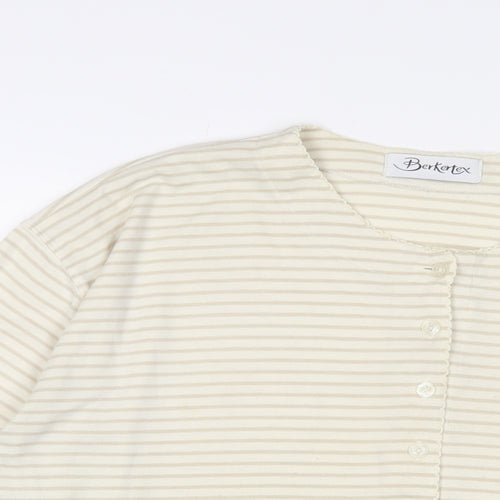 Berkertex Womens Ivory Striped Polyester Basic T-Shirt Size 18 Henley - Flower, Embroidered