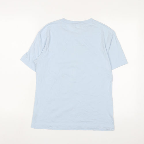 Monki Womens Blue Cotton Basic T-Shirt Size 2XS Crew Neck - Flowers Detail