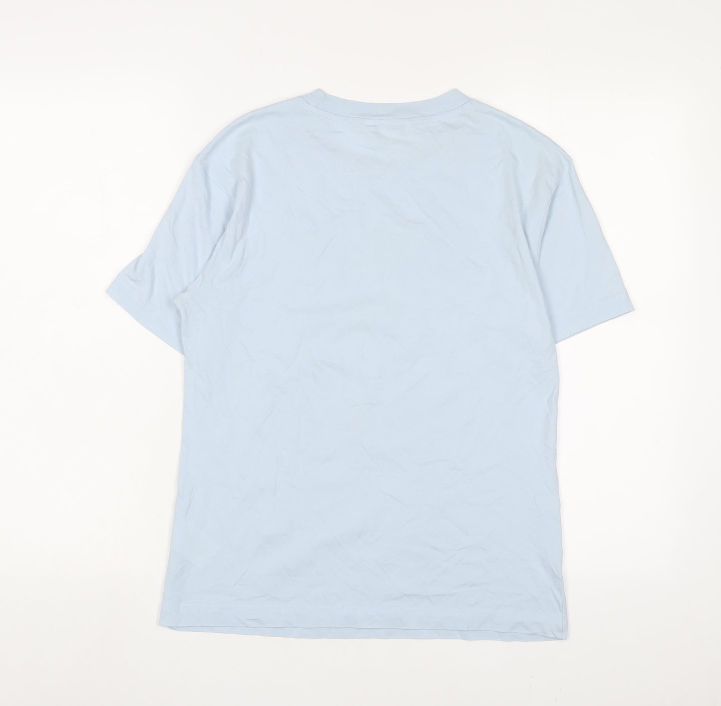 Monki Womens Blue Cotton Basic T-Shirt Size 2XS Crew Neck - Flowers Detail