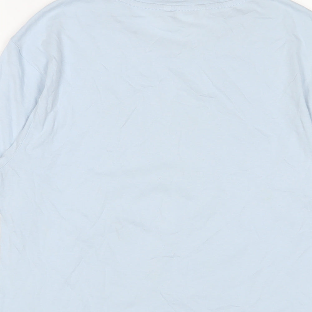 Monki Womens Blue Cotton Basic T-Shirt Size 2XS Crew Neck - Flowers Detail