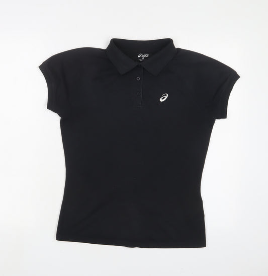 ASICS Womens Black Cotton Basic Polo Size M Collared - Logo, Embroidered