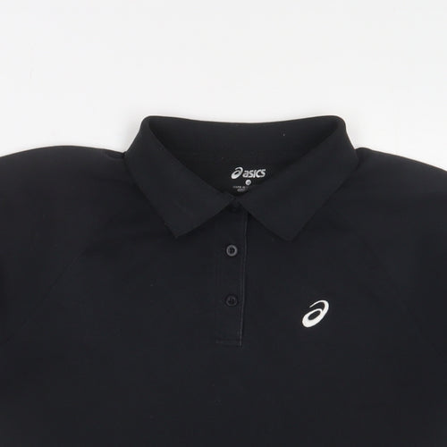 ASICS Womens Black Cotton Basic Polo Size M Collared - Logo, Embroidered