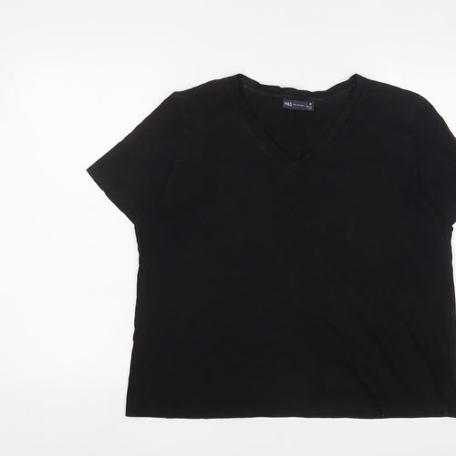 Marks and Spencer Womens Black Cotton Basic T-Shirt Size 16 V-Neck