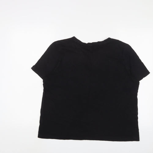 Marks and Spencer Womens Black Cotton Basic T-Shirt Size 16 V-Neck