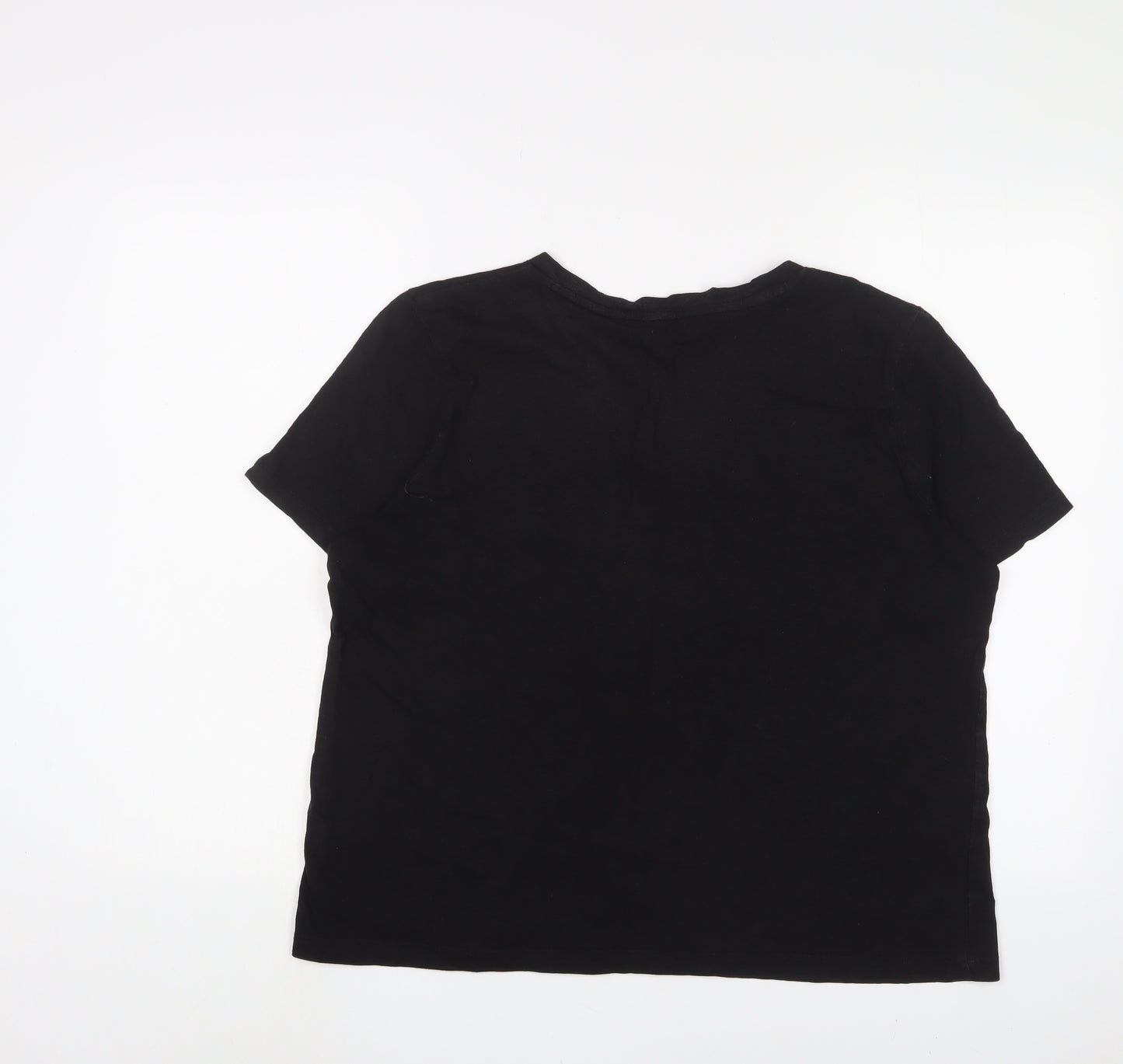 Marks and Spencer Womens Black Cotton Basic T-Shirt Size 16 V-Neck