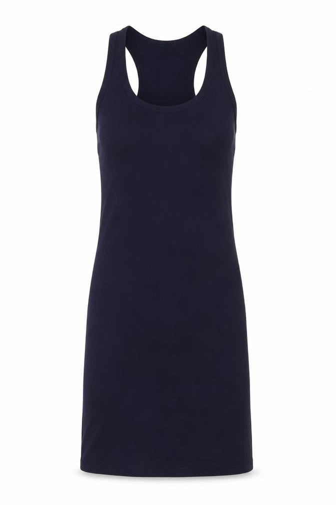 Front view of Malene Birger women’s blue polyester bodycon, size S, scoop neck pullover