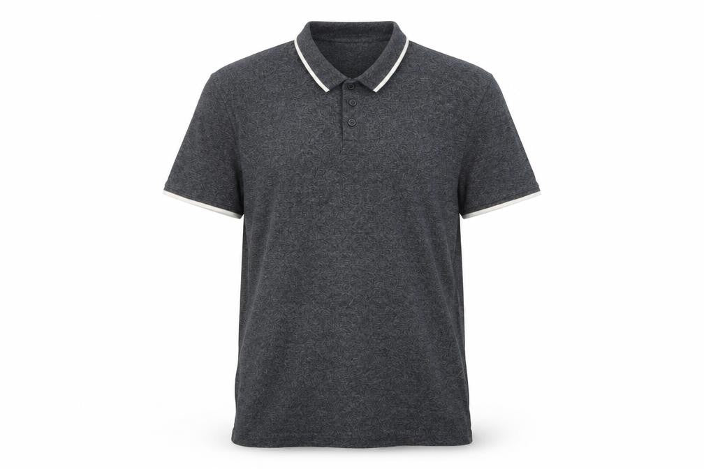 Front view of Topman men’s grey cotton polo, size L, collared button
