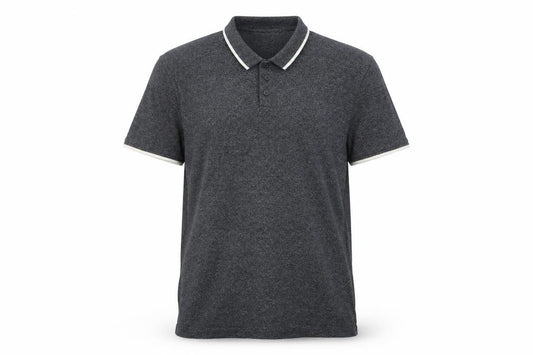 Front view of Topman men’s grey cotton polo, size L, collared button