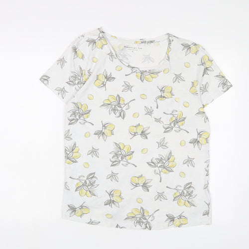 Debenhams Womens White Geometric Cotton Basic T-Shirt Size 16 Crew Neck - Lemon Print