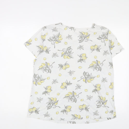 Debenhams Womens White Geometric Cotton Basic T-Shirt Size 16 Crew Neck - Lemon Print