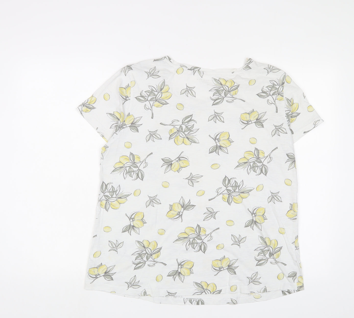 Debenhams Womens White Geometric Cotton Basic T-Shirt Size 16 Crew Neck - Lemon Print