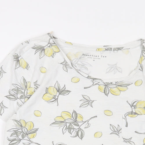 Debenhams Womens White Geometric Cotton Basic T-Shirt Size 16 Crew Neck - Lemon Print