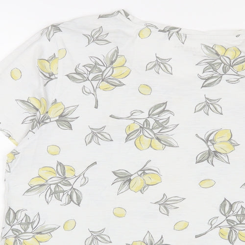 Debenhams Womens White Geometric Cotton Basic T-Shirt Size 16 Crew Neck - Lemon Print