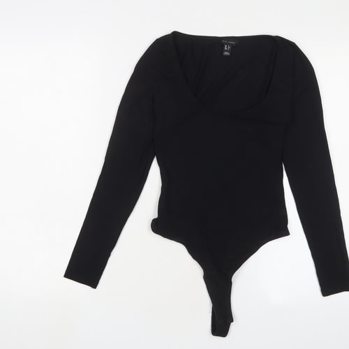 New Look Womens Black Cotton Bodysuit One-Piece Size 6 Snap