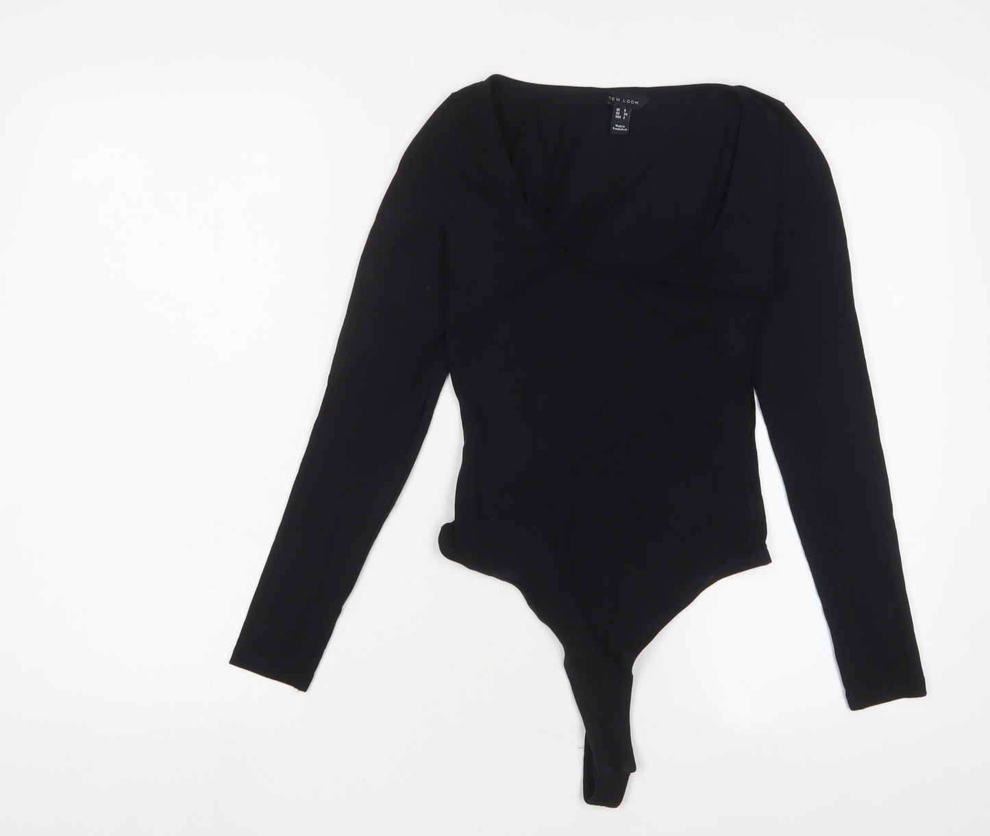 New Look Womens Black Cotton Bodysuit One-Piece Size 6 Snap