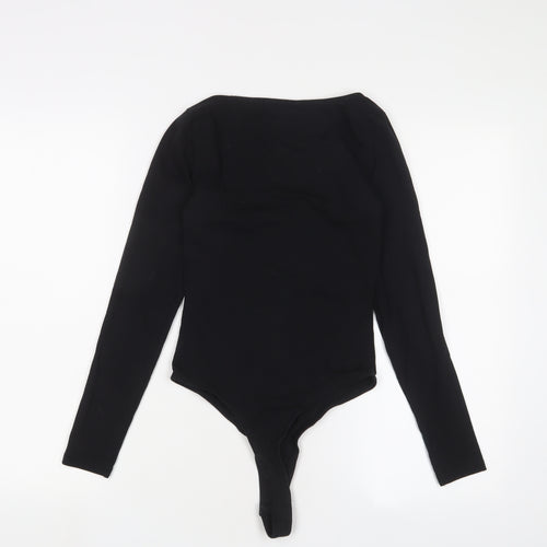 New Look Womens Black Cotton Bodysuit One-Piece Size 6 Snap