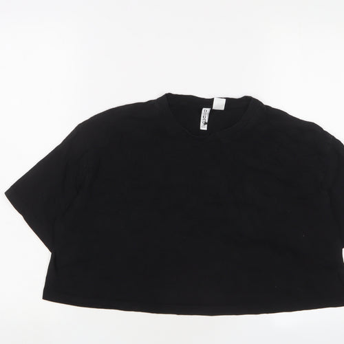 H&M Womens Black Cotton Cropped T-Shirt Size M Crew Neck