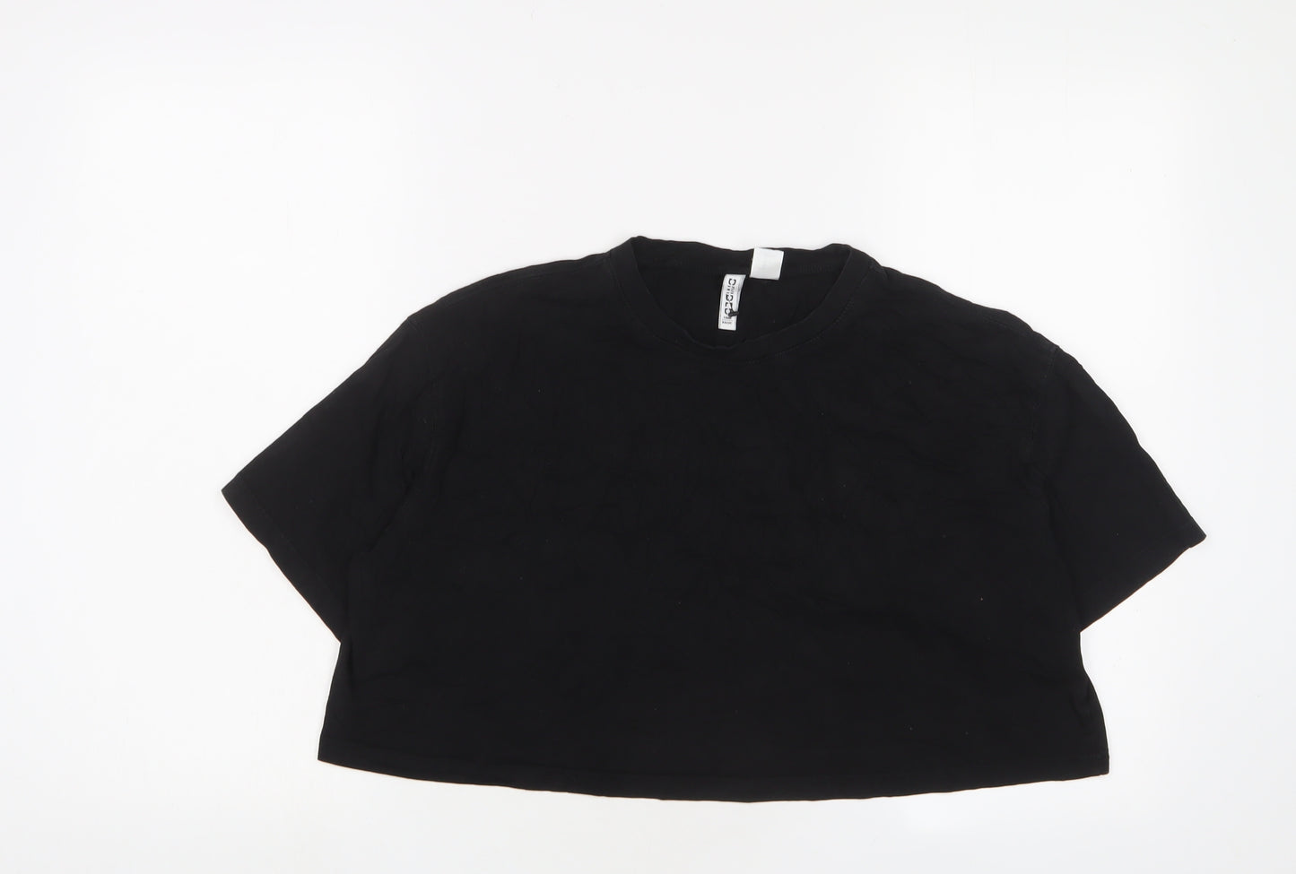 H&M Womens Black Cotton Cropped T-Shirt Size M Crew Neck