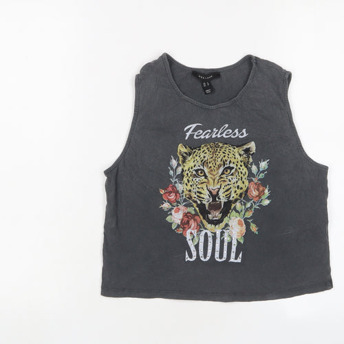 New Look Womens Grey Cotton Cropped Tank Size 8 Crew Neck - Fearless Soul