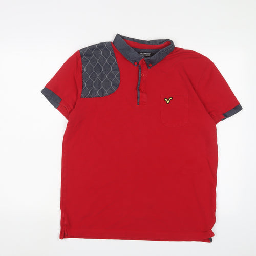 Voi Jeans Mens Red Cotton Polo Size XL Collared Button - Logo, Embroidered