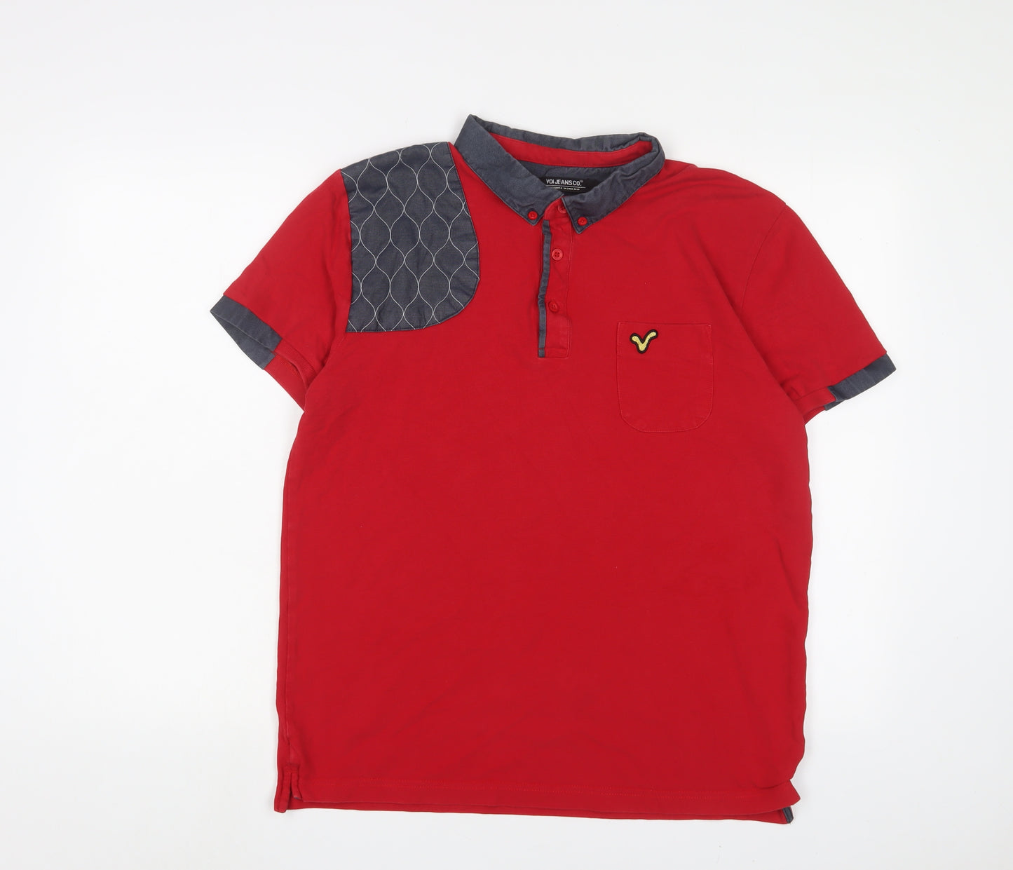 Voi Jeans Mens Red Cotton Polo Size XL Collared Button - Logo, Embroidered