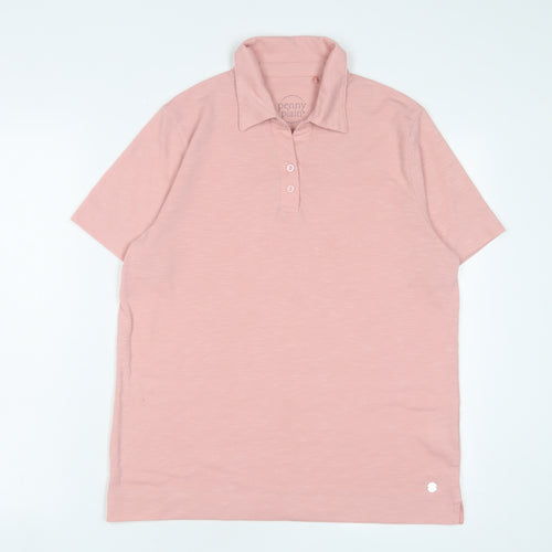 PENNY PLAIN Womens Pink Polyester Basic Polo Size 14 Collared