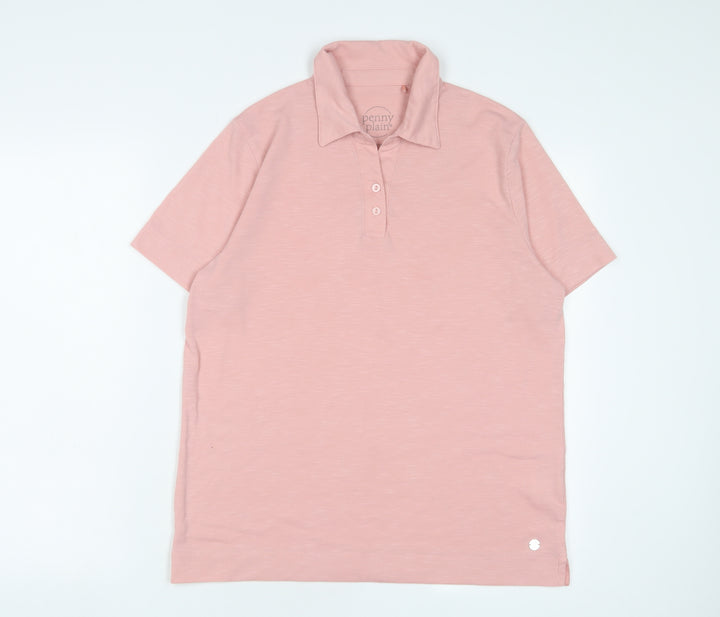 PENNY PLAIN Womens Pink Polyester Basic Polo Size 14 Collared
