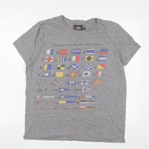 H&M Mens Grey Cotton T-Shirt Size L Crew Neck - Signal flags of the fleet