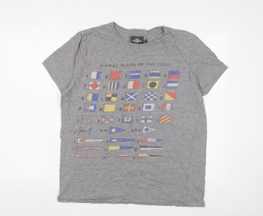 H&M Mens Grey Cotton T-Shirt Size L Crew Neck - Signal flags of the fleet