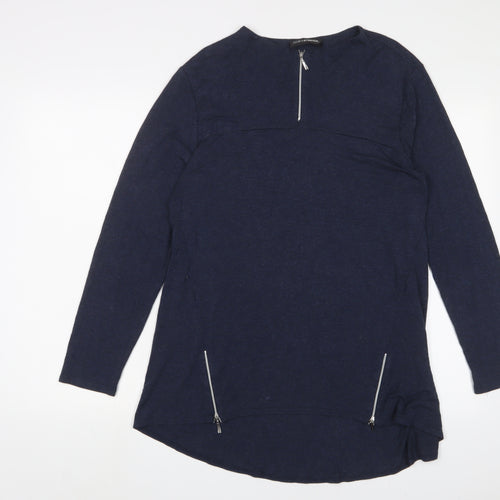 Doris Streich. Womens Blue Viscose Tunic T-Shirt Size 12 Crew Neck - Zips