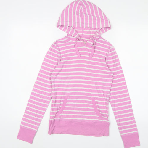 New Look Womens Pink Striped Cotton Pullover Hoodie Size 10 Pullover