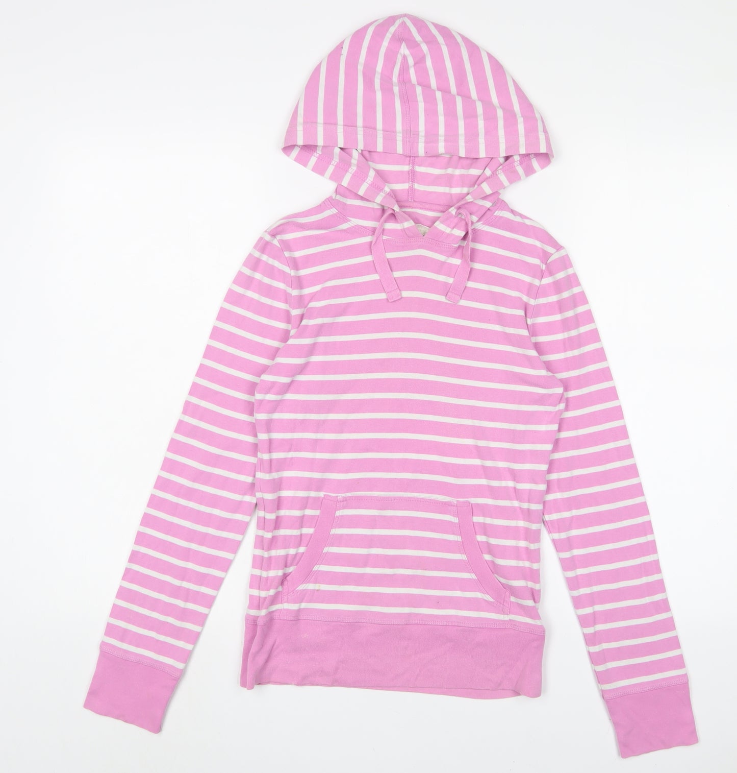 New Look Womens Pink Striped Cotton Pullover Hoodie Size 10 Pullover