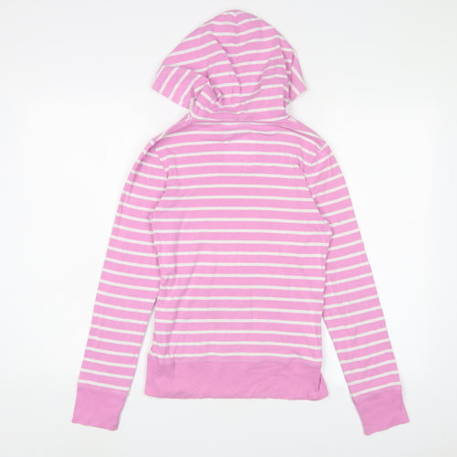 New Look Womens Pink Striped Cotton Pullover Hoodie Size 10 Pullover