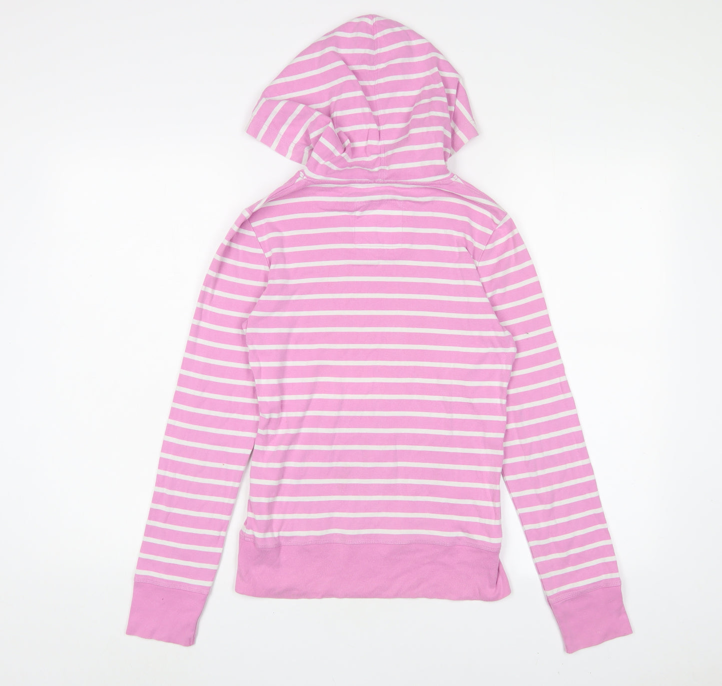 New Look Womens Pink Striped Cotton Pullover Hoodie Size 10 Pullover