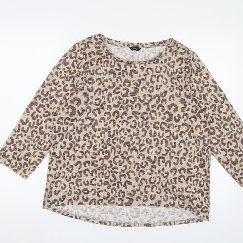 M&Co Womens Brown Animal Print Polyester Basic T-Shirt Size 14 Crew Neck
