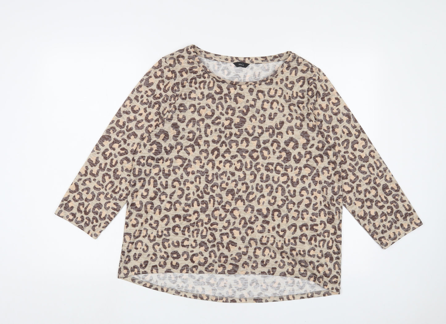 M&Co Womens Brown Animal Print Polyester Basic T-Shirt Size 14 Crew Neck