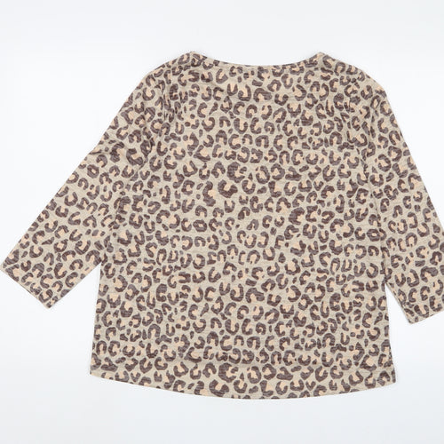 M&Co Womens Brown Animal Print Polyester Basic T-Shirt Size 14 Crew Neck