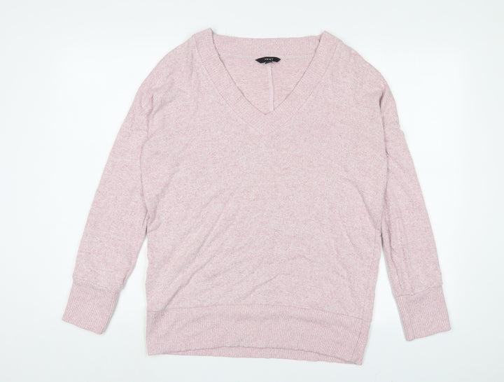 NEXT Womens Pink V-Neck Polyester Pullover Jumper Size S